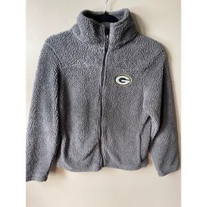 NFL Juniors Green Bay Packers Sherpa Fleece Full Zip Jacket Gray Medium 7/9